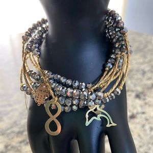 ) 7sets silver& gold bohemian Stackable Bracelet MultiLayer Stretch Set Beaded